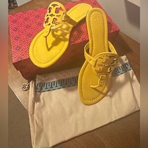 Tory Burch Yellow Leather Logo Thong Sandals